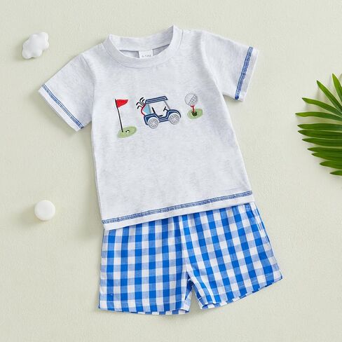 Summer Toddler Baby Boy Girl Golf Outfit Funny Letter Print Short Sleeve Shirt Jogger Shorts Infant Sets in Saudi Arabia