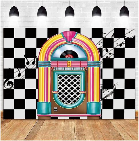 HQM Back to 50's Sock Hop Photography Banner Birthday Rock Roll 50's 60's Hop Party Photo Background Retro Diner Time Classic Backdrop 71x47.2 Inch Supplies in Saudi Arabia