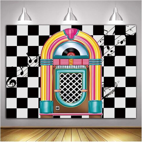 HQM Back to 50's Sock Hop Photography Banner Birthday Rock Roll 50's 60's Hop Party Photo Background Retro Diner Time Classic Backdrop 71x47.2 Inch Supplies in Saudi Arabia