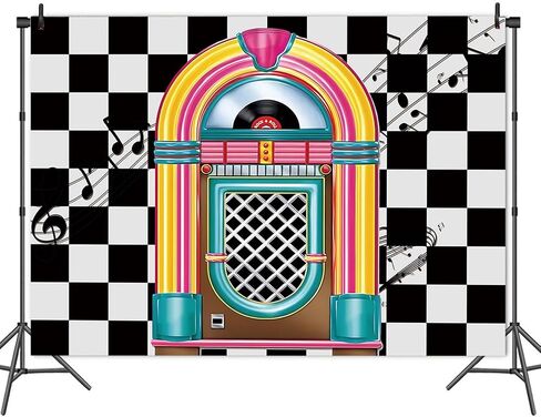 HQM Back to 50's Sock Hop Photography Banner Birthday Rock Roll 50's 60's Hop Party Photo Background Retro Diner Time Classic Backdrop 71x47.2 Inch Supplies in Saudi Arabia