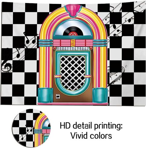 HQM Back to 50's Sock Hop Photography Banner Birthday Rock Roll 50's 60's Hop Party Photo Background Retro Diner Time Classic Backdrop 71x47.2 Inch Supplies in Saudi Arabia