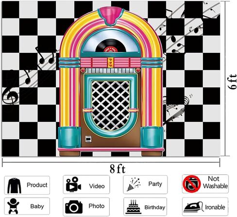 HQM Back to 50's Sock Hop Photography Banner Birthday Rock Roll 50's 60's Hop Party Photo Background Retro Diner Time Classic Backdrop 71x47.2 Inch Supplies in Saudi Arabia