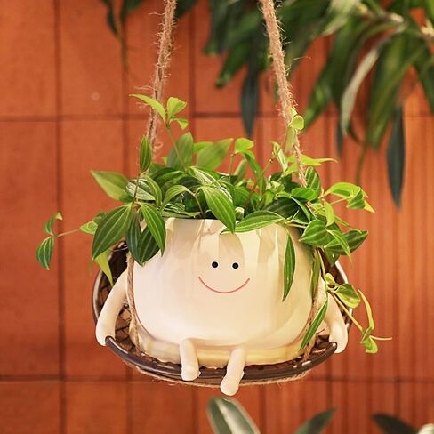 Hanging Swing Chair Planter Pot Smile Face Plant Pot for Indoor Outdoor Plants Cute Head Flower Pots for Succulent String of Pearls Unique Gift on Mother's Day, Birthday, Christmas in Saudi Arabia