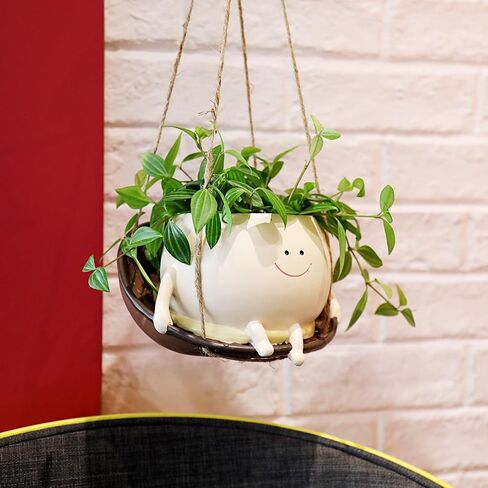 Hanging Swing Chair Planter Pot Smile Face Plant Pot for Indoor Outdoor Plants Cute Head Flower Pots for Succulent String of Pearls Unique Gift on Mother's Day, Birthday, Christmas in Saudi Arabia