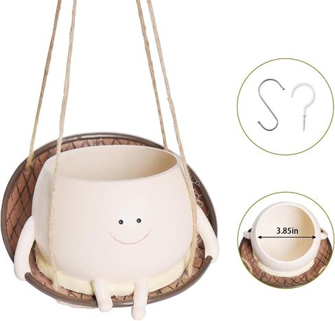 Hanging Swing Chair Planter Pot Smile Face Plant Pot for Indoor Outdoor Plants Cute Head Flower Pots for Succulent String of Pearls Unique Gift on Mother's Day, Birthday, Christmas in Saudi Arabia