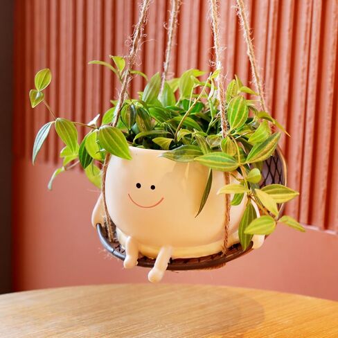 Hanging Swing Chair Planter Pot Smile Face Plant Pot for Indoor Outdoor Plants Cute Head Flower Pots for Succulent String of Pearls Unique Gift on Mother's Day, Birthday, Christmas in Saudi Arabia