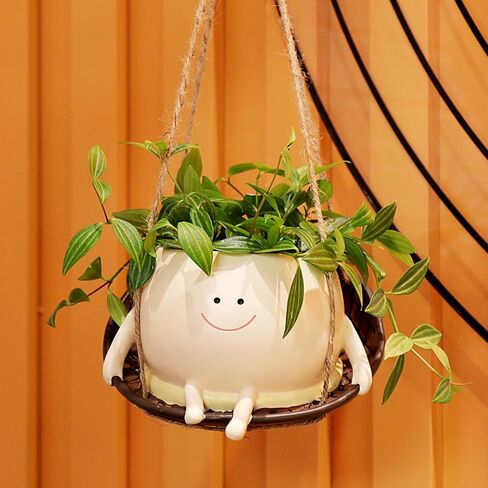 Hanging Swing Chair Planter Pot Smile Face Plant Pot for Indoor Outdoor Plants Cute Head Flower Pots for Succulent String of Pearls Unique Gift on Mother's Day, Birthday, Christmas in Saudi Arabia