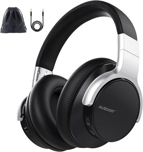 سماعات الرأس Ausdom Bluetooth إلغاء سماعات الرأس: E7 Wireless Over Ear ANC سماعات ANC مع الميكروفون ، وقت اللعب 50H ، صوت استريو Hi-Fi ، أسماء أذن مريحة لأعمال السفر البالغين ، الأحمر الأسود. in Kuwait