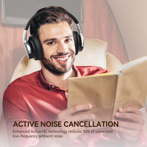سماعات الرأس Ausdom Bluetooth إلغاء سماعات الرأس: E7 Wireless Over Ear ANC سماعات ANC مع الميكروفون ، وقت اللعب 50H ، صوت استريو Hi-Fi ، أسماء أذن مريحة لأعمال السفر البالغين ، الأحمر الأسود. in Kuwait