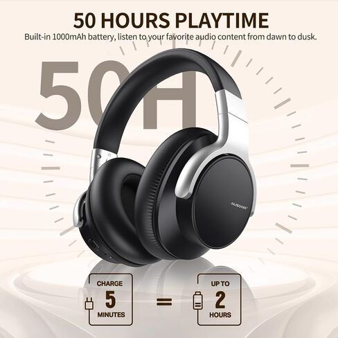 سماعات الرأس Ausdom Bluetooth إلغاء سماعات الرأس: E7 Wireless Over Ear ANC سماعات ANC مع الميكروفون ، وقت اللعب 50H ، صوت استريو Hi-Fi ، أسماء أذن مريحة لأعمال السفر البالغين ، الأحمر الأسود. in Kuwait