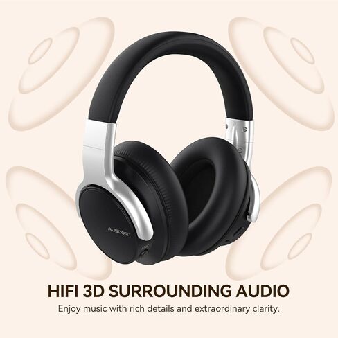 سماعات الرأس Ausdom Bluetooth إلغاء سماعات الرأس: E7 Wireless Over Ear ANC سماعات ANC مع الميكروفون ، وقت اللعب 50H ، صوت استريو Hi-Fi ، أسماء أذن مريحة لأعمال السفر البالغين ، الأحمر الأسود. in Kuwait