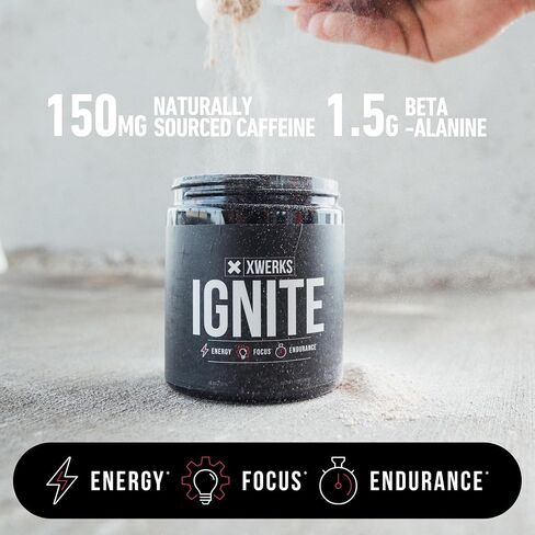 Xwerks Ignite Green Apple Pre Workout Powder ، أفضل التمرين الطبيعي للنساء والرجال ذوي الطاقة المتفجرة ، ومزيج مسبق خالي من الغلوتين لقدرة التحمل ، 150 ملغ من الكافيين 30 حصة in Saudi Arabia