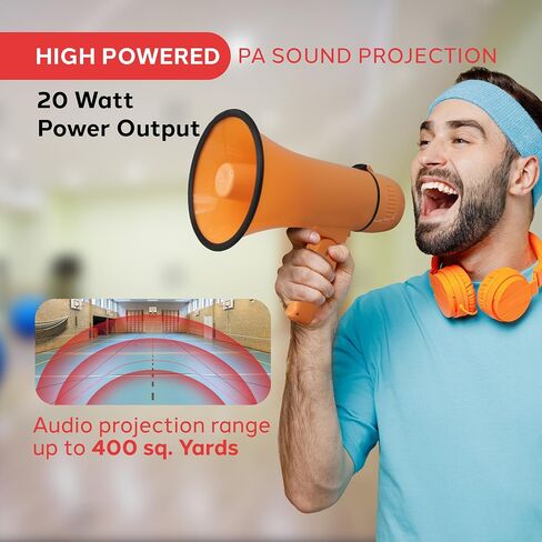 Pyle 20W Megaphone Bullhorn - صفارة إنذار أوتوماتيكية محمولة وحجم قابل للتعديل، نطاق عرض يصل إلى 400 ياردة مربعة، مدخل Aux، حديث، صفارة إنذار، موسيقى، صفارة، تسجيل، حزام كتف (أخضر) in Saudi Arabia