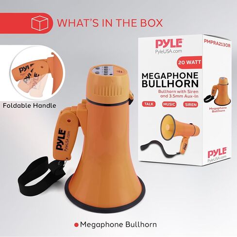 Pyle 20W Megaphone Bullhorn - صفارة إنذار أوتوماتيكية محمولة وحجم قابل للتعديل، نطاق عرض يصل إلى 400 ياردة مربعة، مدخل Aux، حديث، صفارة إنذار، موسيقى، صفارة، تسجيل، حزام كتف (أخضر) in Saudi Arabia