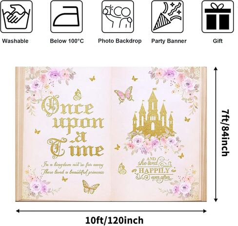 Avezano ذات مرة على خلفية زمنية للفتيات Floral Castle Princess Fairy Tale Birthday Party Decoration Flowers Butterfly Storybook Photos Background for Baby Shower (Pink ، 7x5ft) in Saudi Arabia
