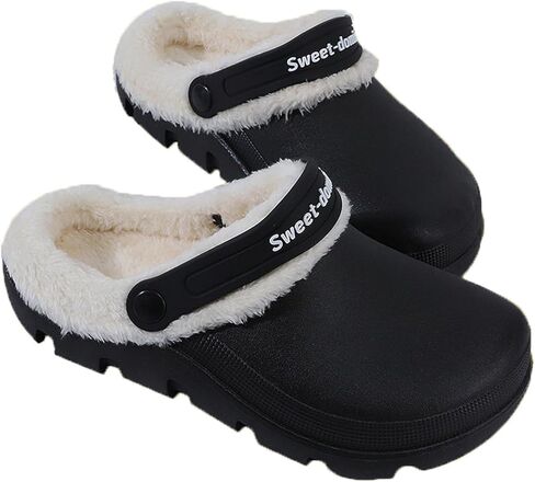 Garden Clogs Fuzzy for House : Women Men Warm Fur Lined Slippers for Winter Unisex Non-Slip Mules for Indoor Outdoor Navy Blue in Saudi Arabia