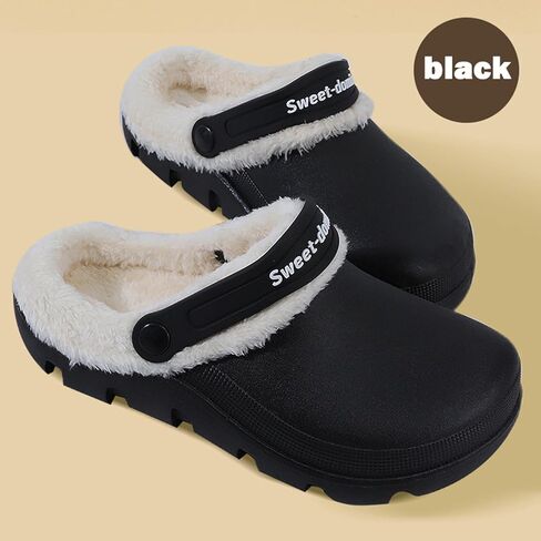 Garden Clogs Fuzzy for House : Women Men Warm Fur Lined Slippers for Winter Unisex Non-Slip Mules for Indoor Outdoor Navy Blue in Saudi Arabia