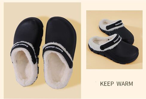Garden Clogs Fuzzy for House : Women Men Warm Fur Lined Slippers for Winter Unisex Non-Slip Mules for Indoor Outdoor Navy Blue in Saudi Arabia