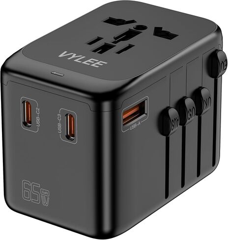 Universal International Power Travel Plug Adapter, 5 in 1 European Travel Plug Adapter W/ 3.5A 2xUSB-A and 2xUSB C Wall Charger and Worldwide AC Outlet for Europe USA UK AUS Asia (Black Grey) in Saudi Arabia