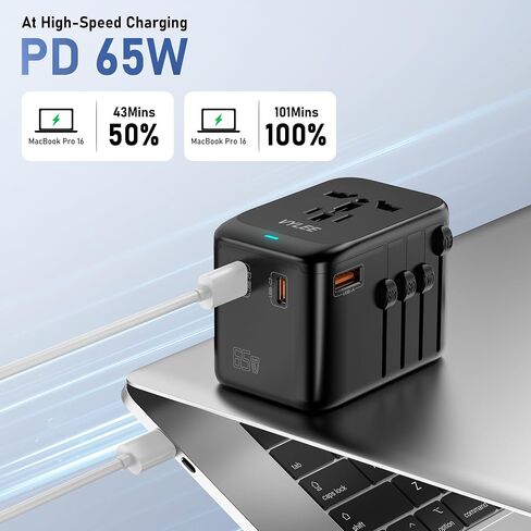 Universal International Power Travel Plug Adapter, 5 in 1 European Travel Plug Adapter W/ 3.5A 2xUSB-A and 2xUSB C Wall Charger and Worldwide AC Outlet for Europe USA UK AUS Asia (Black Grey) in Saudi Arabia