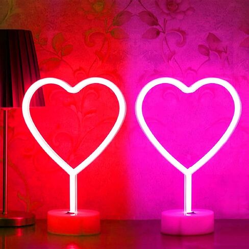 BHCLIGHT Pink Heart Neon Sign, LED Neon Light Battery Operated or USB Powered Lamp Valentines Day, Table Decorations Lights for Room Dorm Wedding Anniversary Bedroom Classroom Decor in Saudi Arabia
