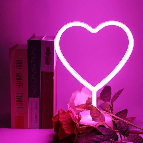 BHCLIGHT Pink Heart Neon Sign, LED Neon Light Battery Operated or USB Powered Lamp Valentines Day, Table Decorations Lights for Room Dorm Wedding Anniversary Bedroom Classroom Decor in Saudi Arabia