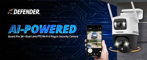 حزمة Defender الحصرية: AI Powered Guard Pro 3K Plus Dual Lens PTZ WiFi 6/Bluetooth ، كاميرا أمان المكونات والتشغيل ، 4 حزمة ، اكتشاف الإنسان/المركبات ، تتبع AI AI ، بطاقة 4 × 128GB SD ، تطبيق الهاتف المحمول in Kuwait