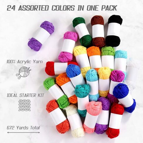 12 Skeins Acrylic Yarn Mini Craft Yarn 100% Acrylic Yarn for Crocheting, Starter Crochet Bulk Yarn for Child, Adult Knitting Crochet & Crafts (12 x 15g) in Saudi Arabia
