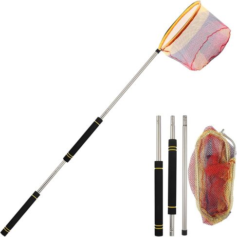 Fishing Landing Net, Fishing Net with Handle for Fishing with Splicing Extension Pole Handle Sturdy Stainless Steel Tubes Comfortable Sponge Handle, yellow in Saudi Arabia