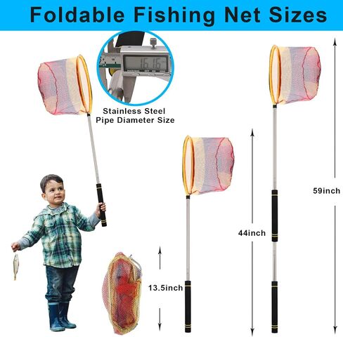 Fishing Landing Net, Fishing Net with Handle for Fishing with Splicing Extension Pole Handle Sturdy Stainless Steel Tubes Comfortable Sponge Handle, yellow in Saudi Arabia