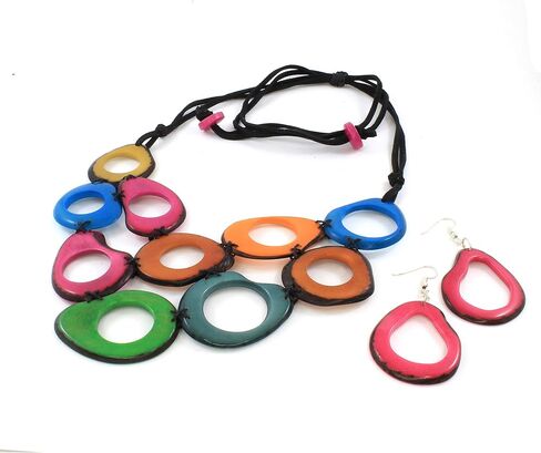 Black Tagua Necklace and Earring Set for Women, Artisan Handmade Fair Trade Jewelry in Saudi Arabia