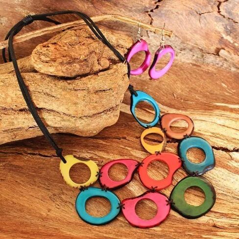 Black Tagua Necklace and Earring Set for Women, Artisan Handmade Fair Trade Jewelry in Saudi Arabia