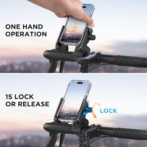 Miracase Motorcycle Phone Mount, One Touch Release and Lock Bike Phone Holder, Bicycle Scooter Handlebar Phone Mount Holder, Bike Phone Mount Compatible with iPhone Google Samsung in Saudi Arabia