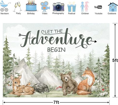Glawry Noah's Ark Backdrop 7Wx5H Feet Boho Eucalyptus Leaves Cartoon Woodland Animals Jungle Kids Newborn Baby Shower Birthday Party Decorations Photography Background Photo Booth Studio in Saudi Arabia