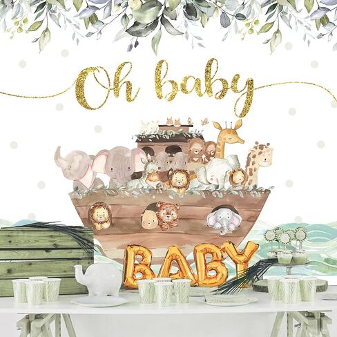 Glawry Noah's Ark Backdrop 7Wx5H FEAT BOHO EUCALYPTUS يترك الكرتون غابات الحيوانات غابة الأطفال حديثي الولادة استحمام عيد ميلاد ديكورات حفلة التصوير الفوتوغرافي in Kuwait