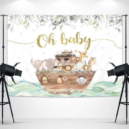 Glawry Noah's Ark Backdrop 7Wx5H FEAT BOHO EUCALYPTUS يترك الكرتون غابات الحيوانات غابة الأطفال حديثي الولادة استحمام عيد ميلاد ديكورات حفلة التصوير الفوتوغرافي in Kuwait