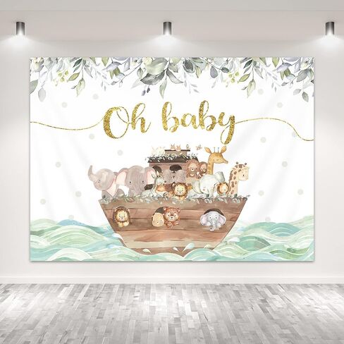 Glawry Noah's Ark Backdrop 7Wx5H FEAT BOHO EUCALYPTUS يترك الكرتون غابات الحيوانات غابة الأطفال حديثي الولادة استحمام عيد ميلاد ديكورات حفلة التصوير الفوتوغرافي in Kuwait