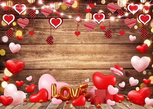 Lywygg 7x5ft Happy Valentine's Mother Backdrops Backdrops Brown Wood Love Love Lights Photography Backdrop Love theme Backdrop للمشاركة لحفل الزفاف. in Kuwait