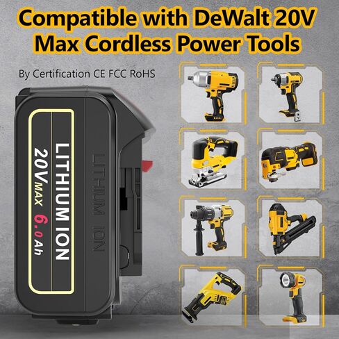 20V 6.0Ah Li-ion Battery Replace for Dewalt 20V Battery, 20V 6.0Ah High Capacity Compatible with Dewalt 20V Battery DCB206 DCB201 DCB200, for Dewalt 20V Power Tools in Kuwait