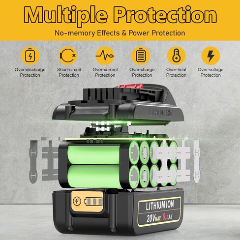 20V 6.0Ah Li-ion Battery Replace for Dewalt 20V Battery, 20V 6.0Ah High Capacity Compatible with Dewalt 20V Battery DCB206 DCB201 DCB200, for Dewalt 20V Power Tools in Kuwait