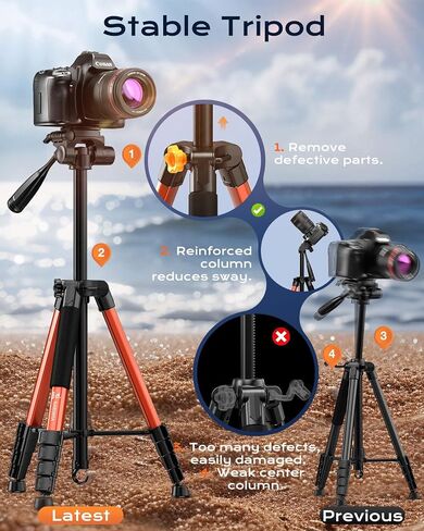 73" Camera Tripod,Tripod Stand for Camera,Compatible with GoPro/DSLR/Cell Phone/Camcorder,Aluminum Professional Tripod with Phone Holder,Travel Bag,Max Load 8.8LB (Black) in Saudi Arabia