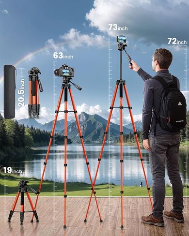 73" Camera Tripod,Tripod Stand for Camera,Compatible with GoPro/DSLR/Cell Phone/Camcorder,Aluminum Professional Tripod with Phone Holder,Travel Bag,Max Load 8.8LB (Black) in Saudi Arabia