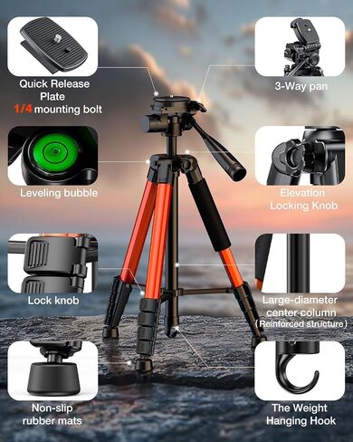 73" Camera Tripod,Tripod Stand for Camera,Compatible with GoPro/DSLR/Cell Phone/Camcorder,Aluminum Professional Tripod with Phone Holder,Travel Bag,Max Load 8.8LB (Black) in Saudi Arabia
