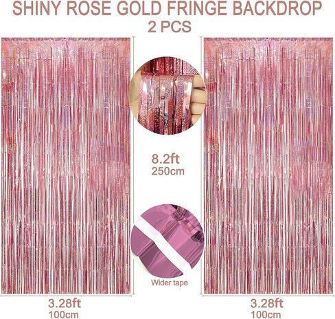 KALOR 2 Pcs 3.2ft x 8.2ft Candy Pink Metallic Shiny Tinsel Foil Fringe Curtain Photo Booth Backdrop for Birthday Party Baby Shower Wedding Graduation Party Decorations in Saudi Arabia