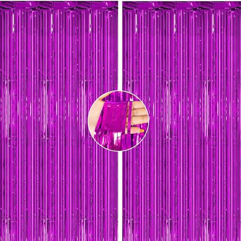 KALOR 2 Pcs 3.2ft x 8.2ft Candy Pink Metallic Shiny Tinsel Foil Fringe Curtain Photo Booth Backdrop for Birthday Party Baby Shower Wedding Graduation Party Decorations in Saudi Arabia