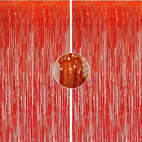 KALOR 2 Pcs 3.2ft x 8.2ft Candy Pink Metallic Shiny Tinsel Foil Fringe Curtain Photo Booth Backdrop for Birthday Party Baby Shower Wedding Graduation Party Decorations in Saudi Arabia