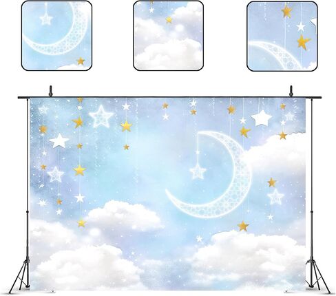 Glawry Noah's Ark Backdrop for Photography 7wx5h Feet Oh Baby Boho blue Pampas Flower Flower Cartoon Woodland Ocean Lovely Clouds Newborn Kid Party Decoration in Kuwait