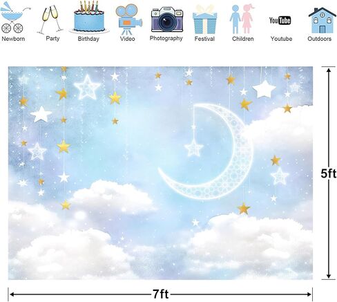 Glawry Noah's Ark Backdrop for Photography 7wx5h Feet Oh Baby Boho blue Pampas Flower Flower Cartoon Woodland Ocean Lovely Clouds Newborn Kid Party Decoration in Kuwait