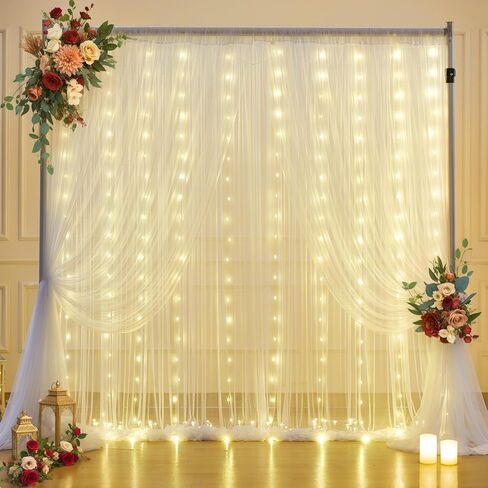 10x10ft White Tulle Backdrop Curtain with Lights String for Parties Wedding Twinkle Sheer Backdrop Curtains for Bridal Shower Birthday Party Baby Shower Christmas Photo Booth Background Decorations in Saudi Arabia