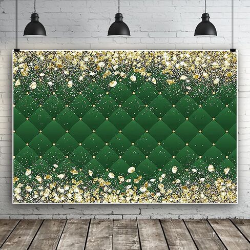 Renaiss 7x5ft Happy Birthday Backdrop Banner for Photoshoot Portrait Gold Diamonds Green Photography Background for Men Women 30th 40th 50th 60th 70th 80th Bday Party Decor Glitter Photo Booth Prop in Saudi Arabia